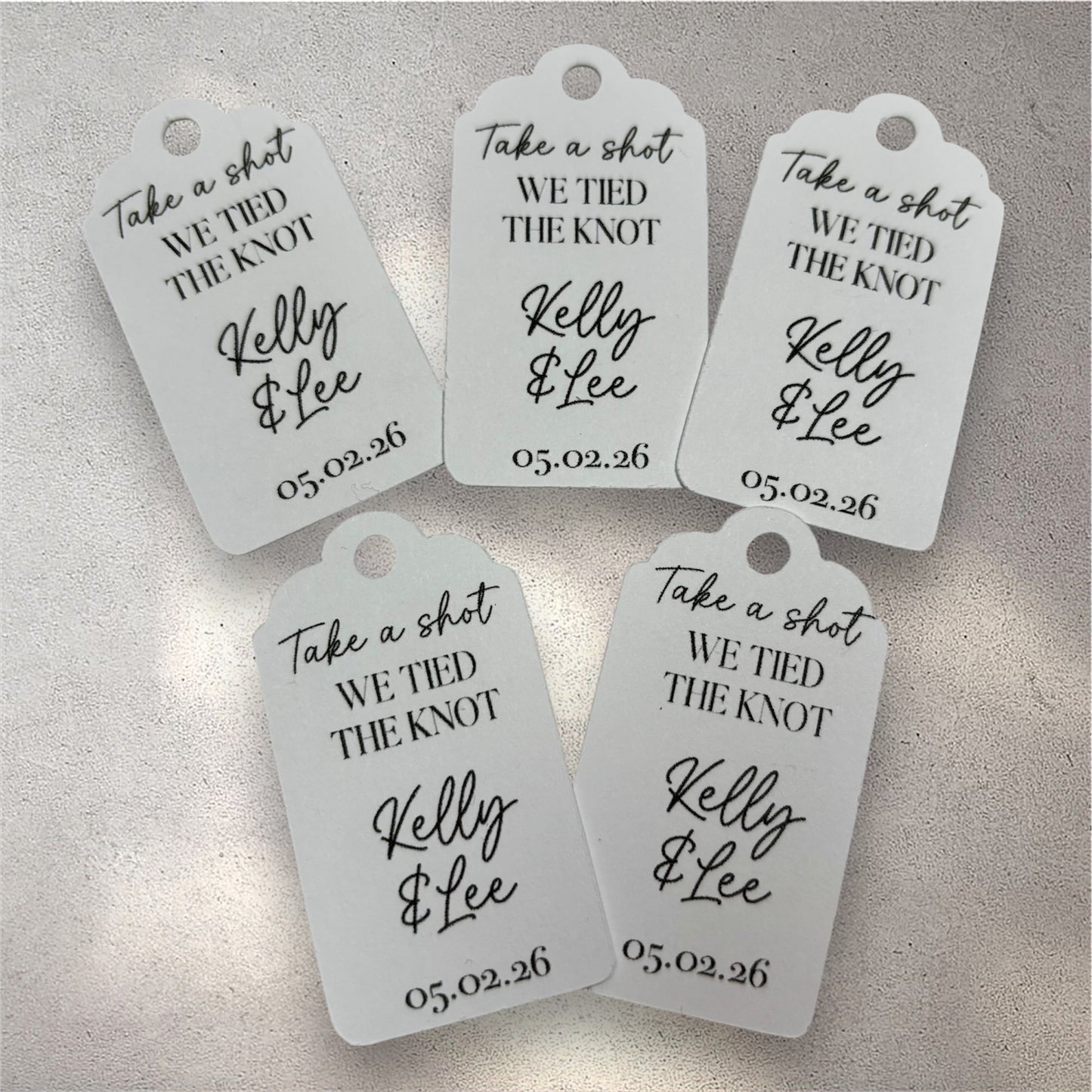 Tied the Knot Shot Tags